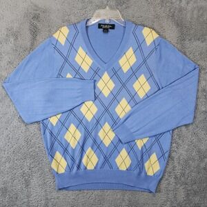 Brooks Brothers Argyle Sweater Men L Country Club V Neck Silk Cotton Grandpacore